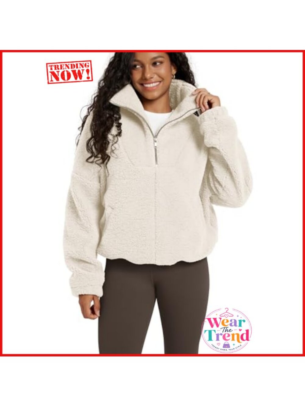 Sherpa Fleece Half-Zip Pullover Sweatshirt Cinchable Hem Pockets